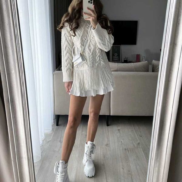 women's sweaters woman elegant beige loose crochet tassel pullover 2021 autumn sweet female turtleneck sweater ladies chic solid, White;black